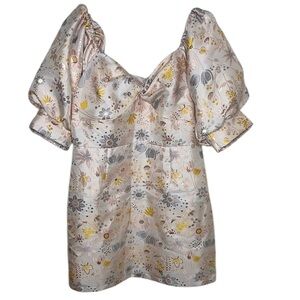 Anthropologie Hutch Floral Gold Jacquard Puff Sleeve Dress Women Size 16W